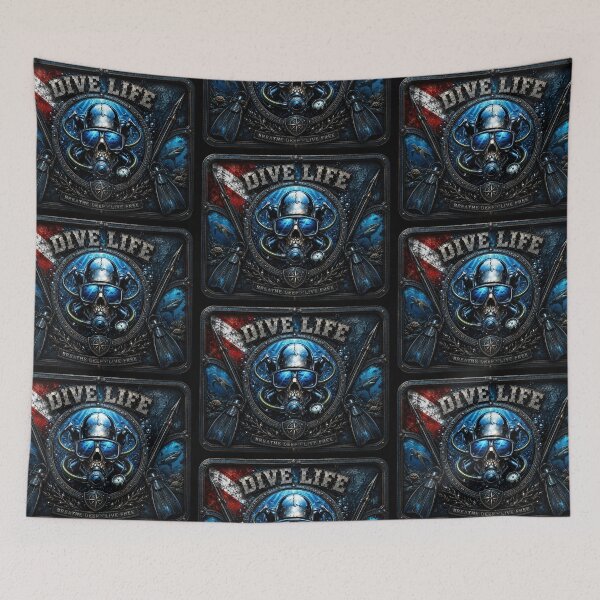 Item preview, Dive Life Skull Scuba Diving Wall Art | Breathe Deep Live Free Ocean Diver Design designed and sold by artistwill.