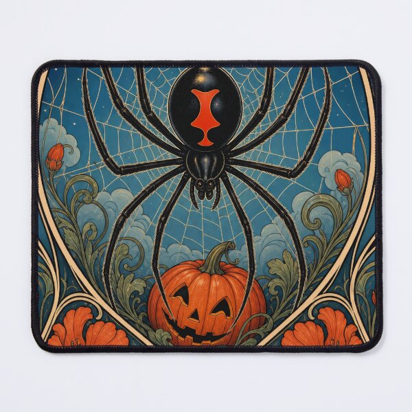 Item preview, Art Nouveau Black Widow Spider Halloween Pumpkin designed and sold by AntiqueImages.