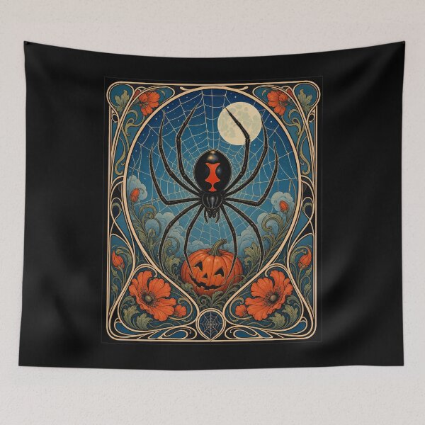 Item preview, Art Nouveau Black Widow Spider Halloween Pumpkin designed and sold by AntiqueImages.