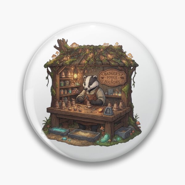 Item preview, Badger's Forge & Foundry | Whimsical Badger Blacksmith | Enchanted Bell Maker Fantasy Illustration designed and sold by MrDev.