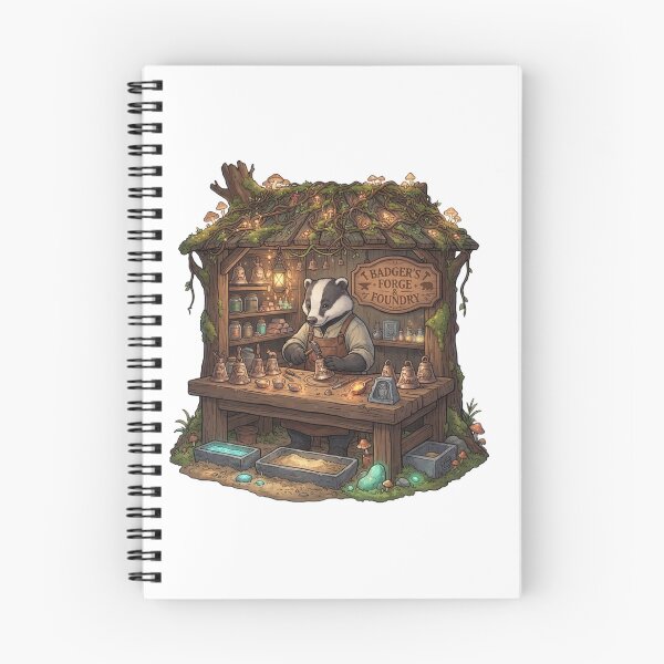 Item preview, Badger's Forge & Foundry | Whimsical Badger Blacksmith | Enchanted Bell Maker Fantasy Illustration designed and sold by MrDev.