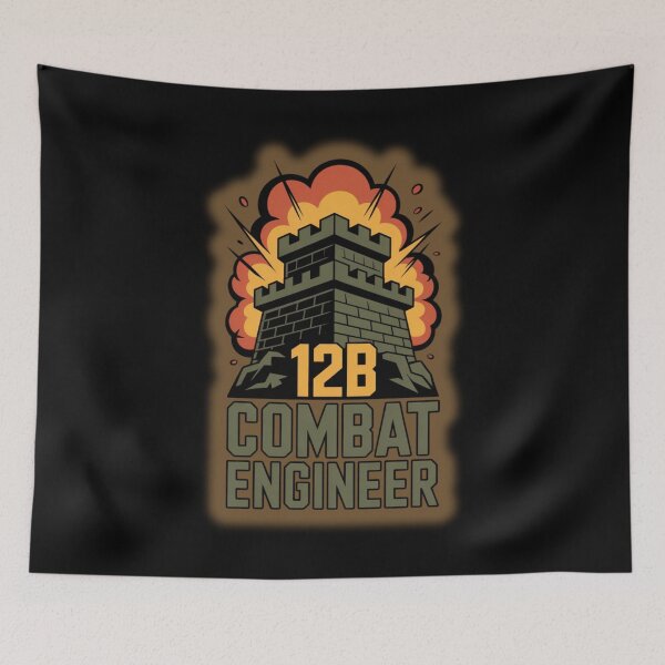 Item preview, 12B Combat Engineer — U.S. Army MOS Fortress Tower Emblem with Explosion Military Graphic designed and sold by GFamilyC.