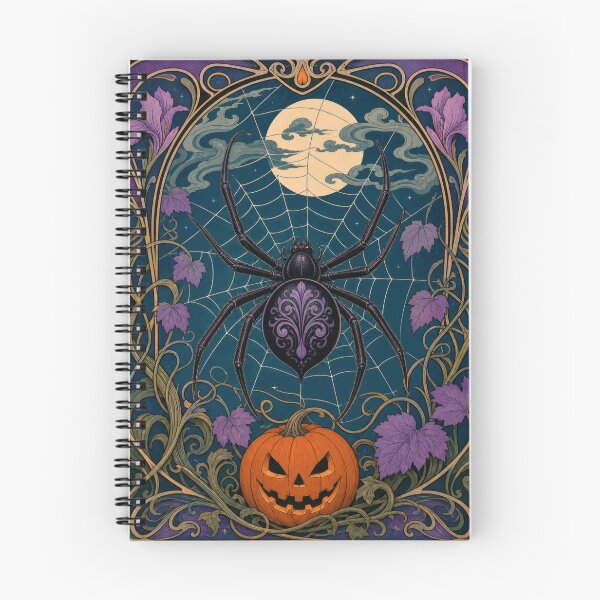 Item preview, Art Nouveau Spider Pumpkin Halloween Moon designed and sold by AntiqueImages.