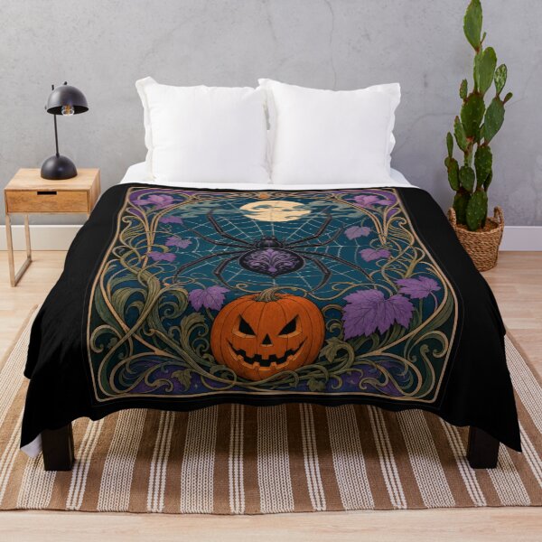 Item preview, Art Nouveau Spider Pumpkin Halloween Moon designed and sold by AntiqueImages.