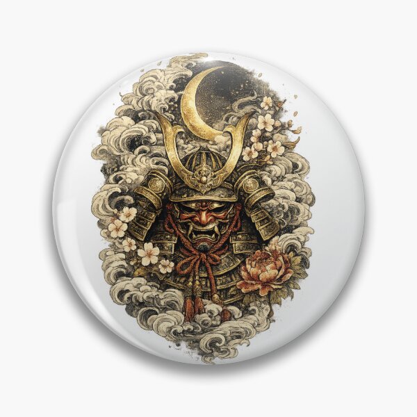 Item preview, Crescent Moon Samurai Helmet | Japanese Oni Mask Warrior | Vintage Ukiyo-e Fantasy Art designed and sold by MrDev.