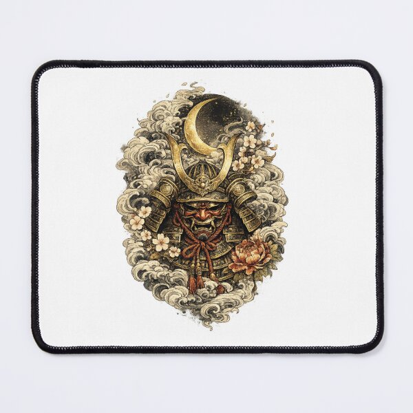 Item preview, Crescent Moon Samurai Helmet | Japanese Oni Mask Warrior | Vintage Ukiyo-e Fantasy Art designed and sold by MrDev.