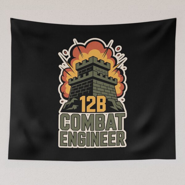 Item preview, 12B Combat Engineer — U.S. Army MOS Fortress Tower Emblem with Explosion Military Graphic Outlined designed and sold by GFamilyC.