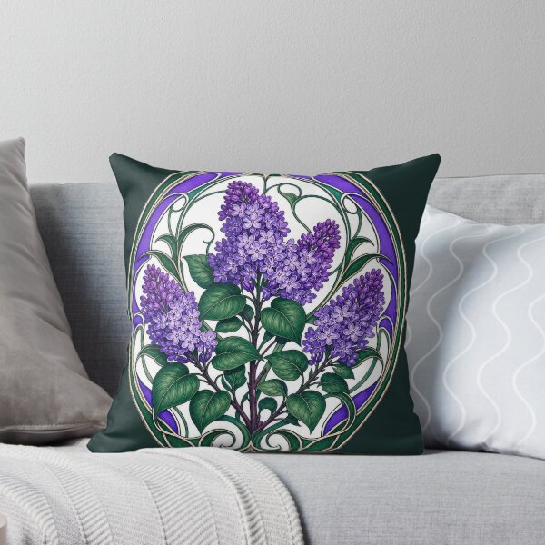 Item preview, Art Nouveau Lilac Floral Stained Style designed and sold by AntiqueImages.