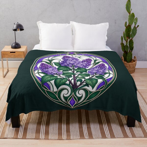 Item preview, Art Nouveau Lilac Floral Stained Style designed and sold by AntiqueImages.