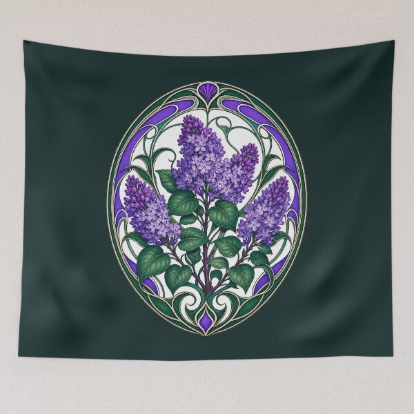 Item preview, Art Nouveau Lilac Floral Stained Style designed and sold by AntiqueImages.