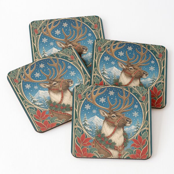 Item preview, Vintage Reindeer Art Nouveau Christmas Winter designed and sold by AntiqueImages.