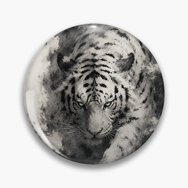 Item preview, Majestic White Tiger Emerging from Ink | Chinese Ink Painting | Monochrome Wildlife Art designed and sold by ManJiangHong.