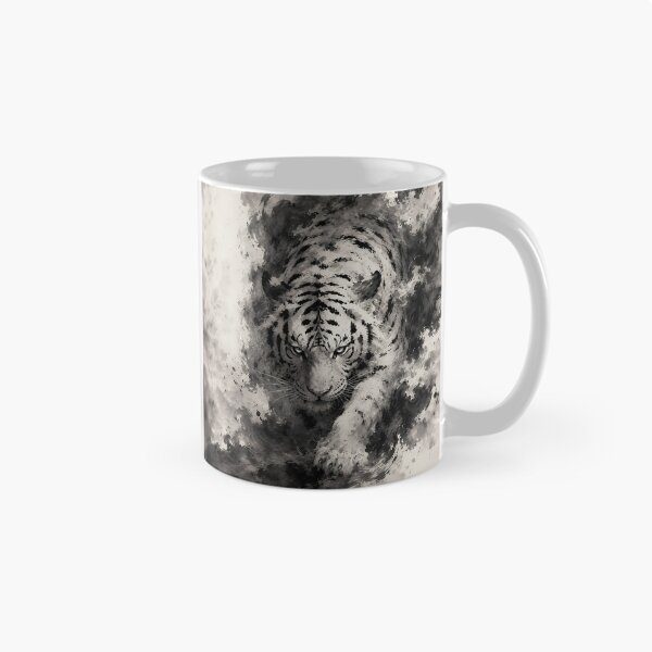Item preview, Majestic White Tiger Emerging from Ink | Chinese Ink Painting | Monochrome Wildlife Art designed and sold by ManJiangHong.