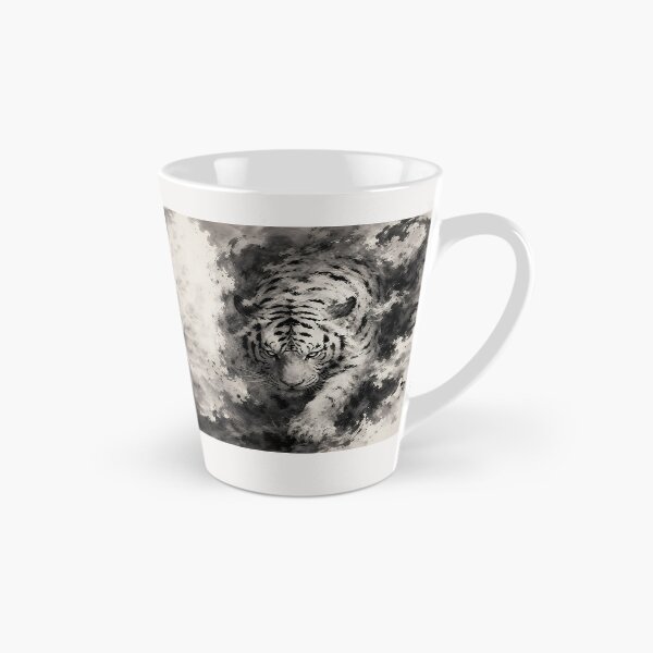 Item preview, Majestic White Tiger Emerging from Ink | Chinese Ink Painting | Monochrome Wildlife Art designed and sold by ManJiangHong.