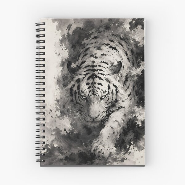 Item preview, Majestic White Tiger Emerging from Ink | Chinese Ink Painting | Monochrome Wildlife Art designed and sold by ManJiangHong.