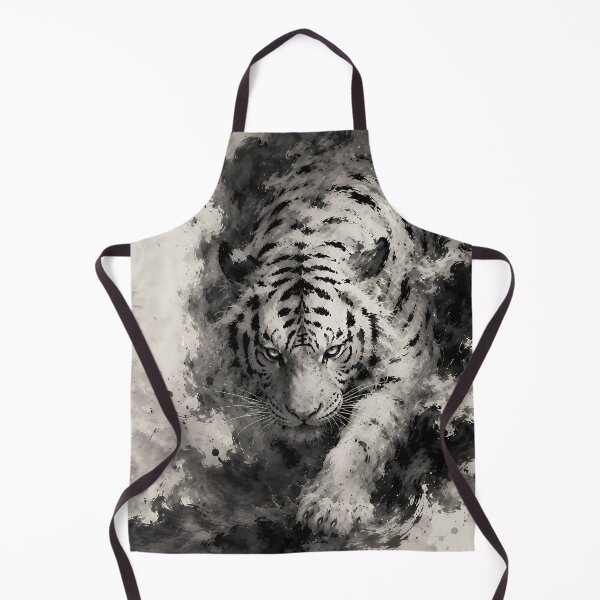 Item preview, Majestic White Tiger Emerging from Ink | Chinese Ink Painting | Monochrome Wildlife Art designed and sold by ManJiangHong.