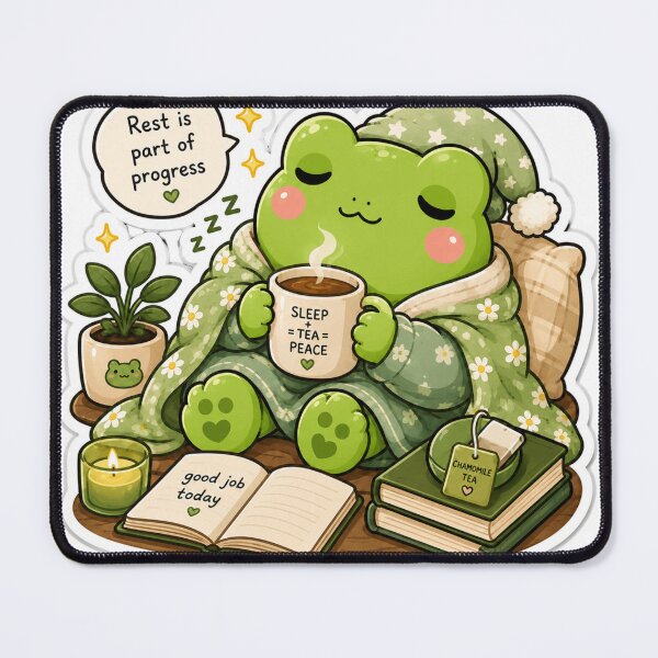 Item preview, Peaceful Sleepy Frog with tea Sticker  designed and sold by Designertanya.