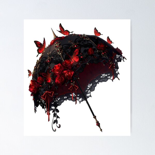 Item preview, Gothic rose parasol with butterflies designed and sold by Lilith.3x313 Vault.
