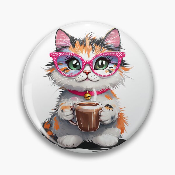 Item preview, Cat wearing colourful glasses and drinking coffee designed and sold by lucyinspace.