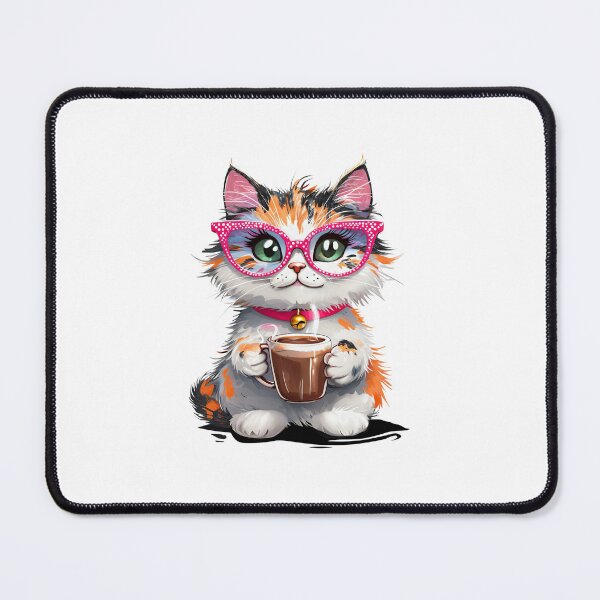 Item preview, Cat wearing colourful glasses and drinking coffee designed and sold by lucyinspace.