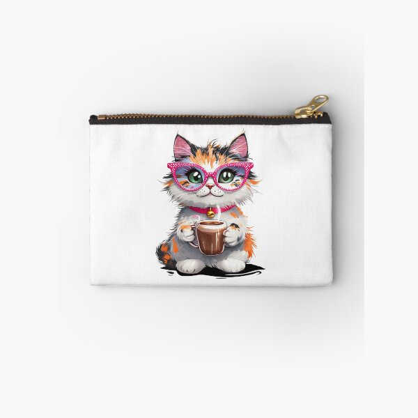 Item preview, Cat wearing colourful glasses and drinking coffee designed and sold by lucyinspace.