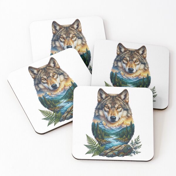 Item preview, Double Exposure Wolf Mountain Landscape Watercolor designed and sold by GabeMountainArt.