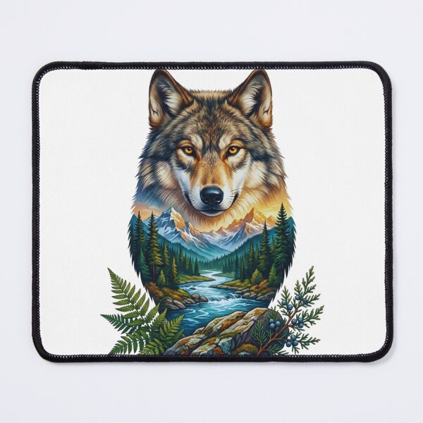 Item preview, Double Exposure Wolf Mountain Landscape Watercolor designed and sold by Gabe1983.