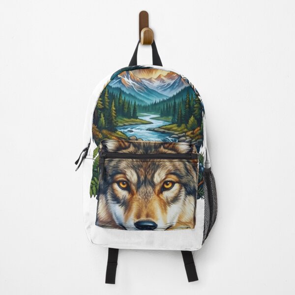 Item preview, Double Exposure Wolf Mountain Landscape Watercolor designed and sold by GabeMountainArt.