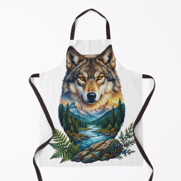Item preview, Double Exposure Wolf Mountain Landscape Watercolor designed and sold by GabeMountainArt.