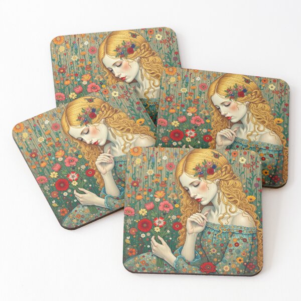 Item preview, Golden Haired Woman Floral Portrait | Klimt Inspired Botanical Art | Elegant Jewel Tone Wall Art designed and sold by Beyond The Canvas.