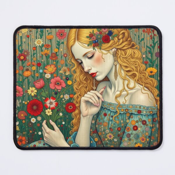 Item preview, Golden Haired Woman Floral Portrait | Klimt Inspired Botanical Art | Elegant Jewel Tone Wall Art designed and sold by Beyond The Canvas.