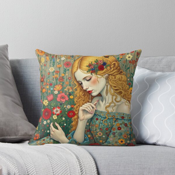 Item preview, Golden Haired Woman Floral Portrait | Klimt Inspired Botanical Art | Elegant Jewel Tone Wall Art designed and sold by Beyond The Canvas.
