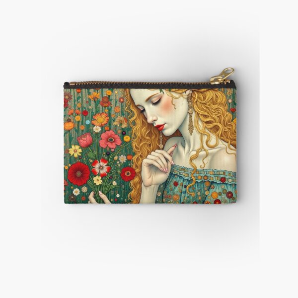 Item preview, Golden Haired Woman Floral Portrait | Klimt Inspired Botanical Art | Elegant Jewel Tone Wall Art designed and sold by Beyond The Canvas.