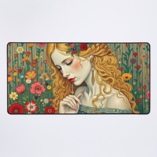 Item preview, Golden Haired Woman Floral Portrait | Klimt Inspired Botanical Art | Elegant Jewel Tone Wall Art designed and sold by Beyond The Canvas.