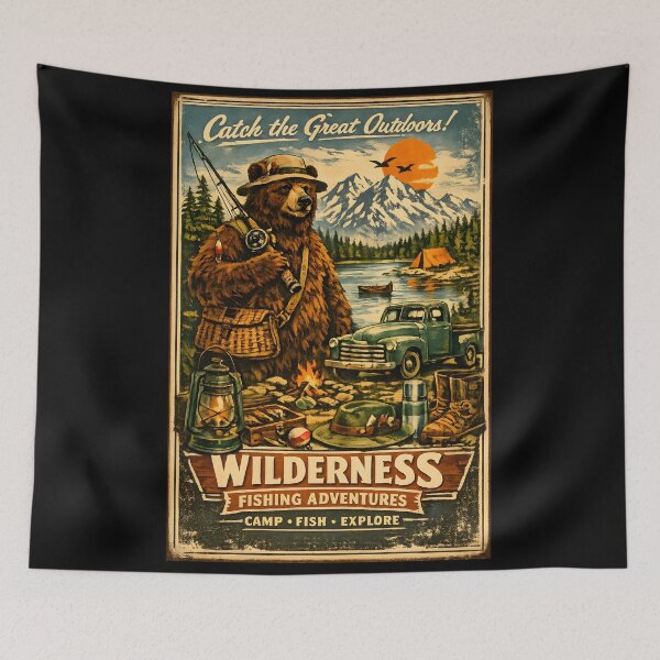 Item preview, Wilderness Fishing Adventures Retro Bear Camp Fish Explore Outdoor designed and sold by Artycom.