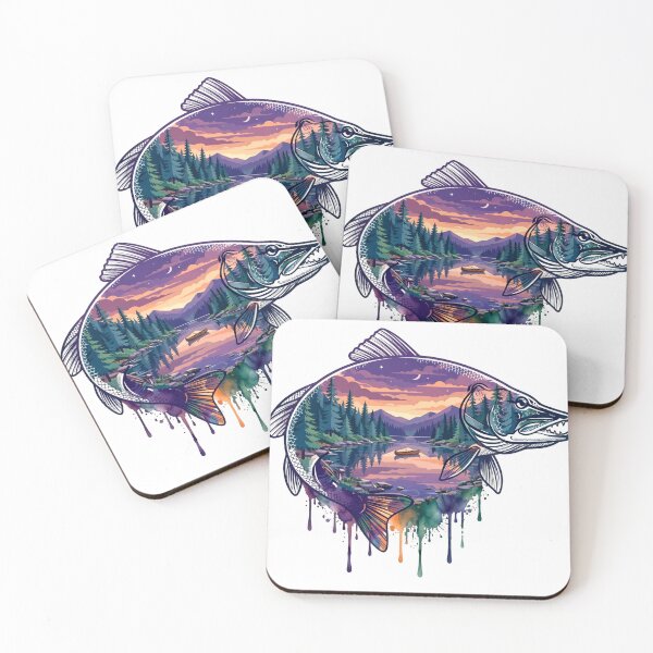 Item preview, ishing Lake Landscape Retro Watercolor Graphics Outdoor Nature Adventure Design designed and sold by Keingdesign.