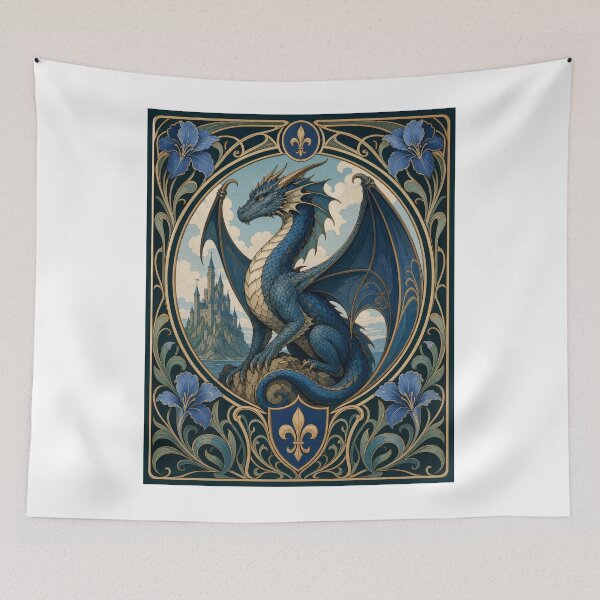 Item preview, Majestic Blue Dragon Art Nouveau Castle designed and sold by AntiqueImages.