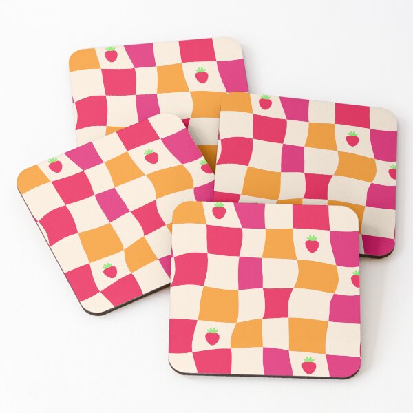 Item preview, Cute Strawberry Checkerboard Pattern | Wavy Pink & Orange Seamless Design designed and sold by Purple Moon .