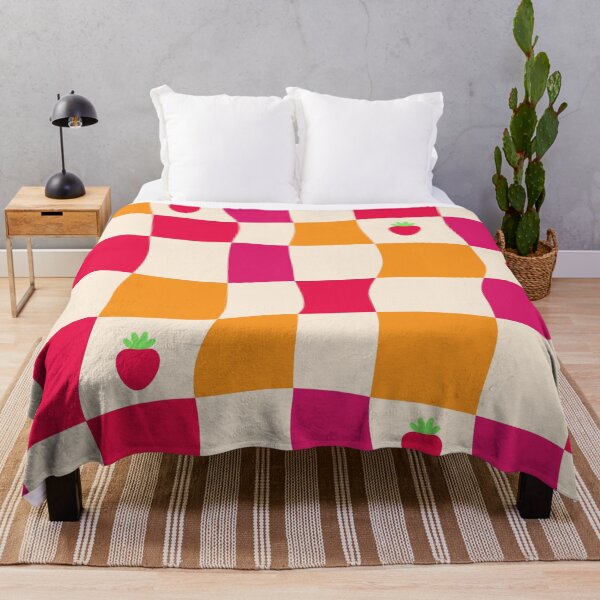 Item preview, Cute Strawberry Checkerboard Pattern | Wavy Pink & Orange Seamless Design designed and sold by Purple Moon .