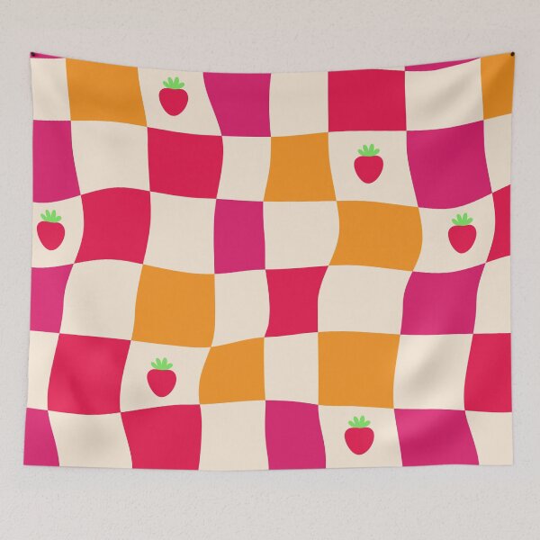 Item preview, Cute Strawberry Checkerboard Pattern | Wavy Pink & Orange Seamless Design designed and sold by Purple Moon .