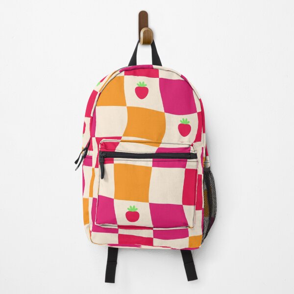 Item preview, Cute Strawberry Checkerboard Pattern | Wavy Pink & Orange Seamless Design designed and sold by Purple Moon .