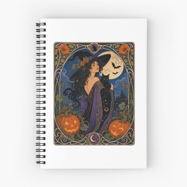 Item preview, Art Nouveau Witch Black Cat Halloween Moon designed and sold by AntiqueImages.
