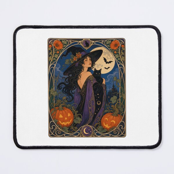 Item preview, Art Nouveau Witch Black Cat Halloween Moon designed and sold by AntiqueImages.