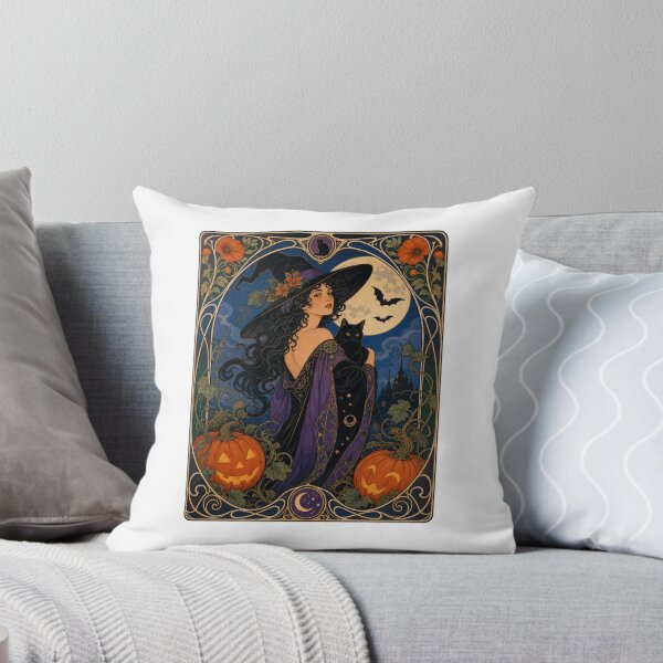 Item preview, Art Nouveau Witch Black Cat Halloween Moon designed and sold by AntiqueImages.
