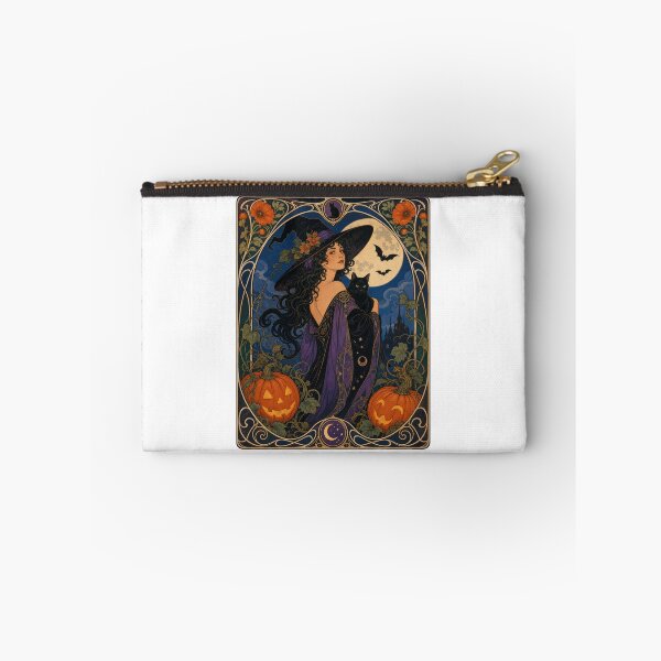 Item preview, Art Nouveau Witch Black Cat Halloween Moon designed and sold by AntiqueImages.