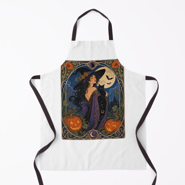 Item preview, Art Nouveau Witch Black Cat Halloween Moon designed and sold by AntiqueImages.