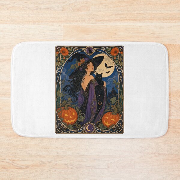 Item preview, Art Nouveau Witch Black Cat Halloween Moon designed and sold by AntiqueImages.