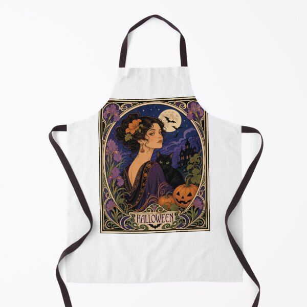 Item preview, Art Nouveau Halloween Woman Black Cat Moon designed and sold by AntiqueImages.