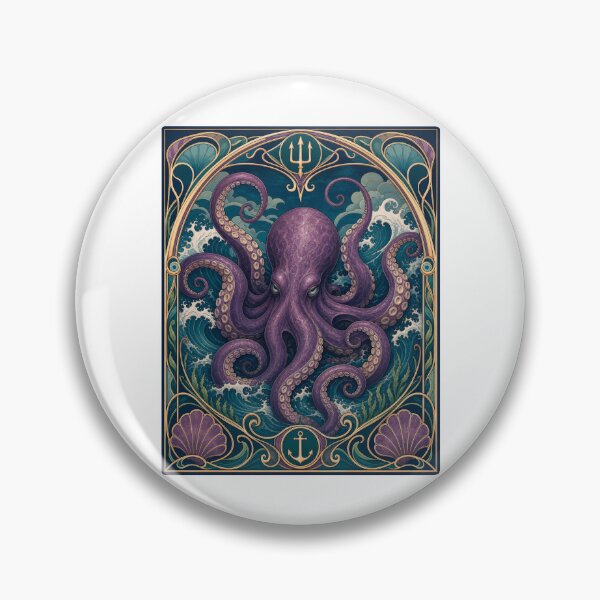 Item preview, Art Nouveau Octopus Kraken Ocean Waves Design designed and sold by AntiqueImages.