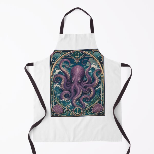 Item preview, Art Nouveau Octopus Kraken Ocean Waves Design designed and sold by AntiqueImages.
